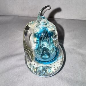 Art Glass Pear Sculpture Paperweight Blue Core Controlled Bubble 5 In. EUC